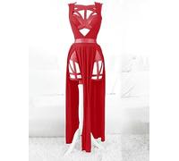 AYAZER Set di 3 abiti da donna con protezioni per il petto Lingerie sexy gotica Costumi da festa Set da donna con taglio a fascia rossa-Rosso-L