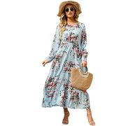 AYAZER Sping Summer Bohemian Women Maxi Dress Casual Manica Lunga Vita Alta Spiaggia Donna Abiti in Chiffon Abiti Floreali Mujer New-3-XL