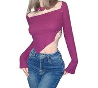 AYAZER T-Shirt da Donna Autunno Inverno Top Corti Sexy Top a Maniche Lunghe Streetwear-aM