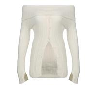 AYAZER T-Shirt da Donna con Spacco Aderente Monospalla dallo Stile Delicato, Colore della Pelle Lavorato a Maglia alla Moda-S