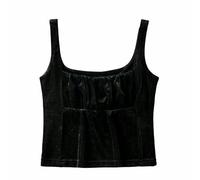 AYAZER Top Canotta a Pieghe in Velluto Sottile, Versatile, Primaverile Francese, in Stile Europeo e Americano, di nicchia - Nero - L