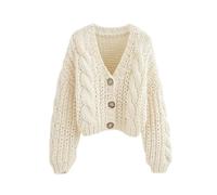 AYAZER Top Fatti a Mano in Maglia Spessa da Donna, Maglione Cardigan Lavorato a Maglia Corto, Giacca retrò a Maniche Lunghe da Donna Chic-Beige-Taglia Unica