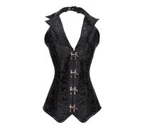 AYAZER Top Modellante con Scollo a V in Jacquard Stile Punk Corsetto con Gilet Gotico Allacciato al Collo-Nero-XL