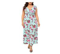 AYBIOSD Abito Boho Plus Size per Donne Abito Estivo con Scollo A V Senza Maniche Maxi Abito da Spiaggia Swing Abiti Lunghi,Blu,5XL