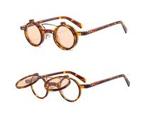 AYBIOSD Occhiali da Sole Rotondi A Flip Up per Uomini E Donne, Occhiali da Rave Anni '90 in Stile Vintage Steampunk UV400 Polarizzati,d'oro