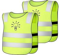 AYBUY 2 Pezzi Giubbotto di Sicurezza per Bambini, Giubbotto Rifrangente per Bambini, Gilet Catarifrangente Alta Visibilità per Corsa, Ciclismo e Gite Scolastiche, Lampadina