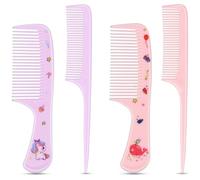 AYBUY 4 Pezzi Set Pettini Carini per Bambine, Pettine per Capelli Carino Set con Pettine a Denti Fini e Coda di Topo, Pettine per la Riga dei Capelli per Donne Ragazze (Viola + Rosa)