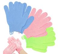 AYBUY 6 Pezzi Guanti Esfolianti, Guanto Scrub Corpo per Uomo e Donna | guanti da massaggio peeling per Doccia, Spa, Massaggi E Rimozione Delle Morte（Azzurro + verde prato + rosa)