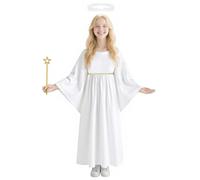 AYBUY Costume da Bambino Angelo, 3PCS Costume da Angelo, Costume da Angelo Bambini con Alone e Bacchetta Magica e Ali per Natale, rappresentazione della natività, Costume di Natale, Carnevale