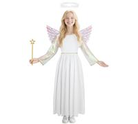AYBUY Costume da Bambino Angelo, 4PCS Costume da Angelo, Costume da Angelo Bambini con Alone e Bacchetta Magica e Ali per Natale, rappresentazione della natività, Costume di Natale, Carnevale, 140CM