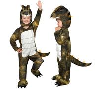 AYBUY Costume da Dinosauro per Bambino, Costume da T-Rex per Bambini Unisex, Abito Divertente Bambino per Natale, Carnevale, Compleanni, Feste e Halloween, Grigio, 110CM