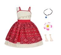 AYBUY Costume da Principessa Vaiana, Costume Oceania Moana Costume, Monospalla Vestito da Sera Con Concapelli a Forma di Fiore, Orecchini e Collana, per Halloween Carnevale Festa