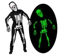 AYBUY Costume da scheletro per bambini, tuta da scheletro che si illumina al buio, costume da scheletro per feste per bambini, costume di Halloween, per dolcetto o scherzetto di Halloween, ragazzi e