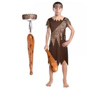 AYBUY Costume da uomo delle caverne per bambini, costume a tema età della pietra, vestito da ragazzi della grotta selvaggia, abbigliamento per Halloween e cosplay, abito marrone scuro, cintura con