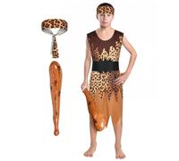 AYBUY Costume delle Caverne, 4PCS Costume di Cavernicolo e Accessori, Costume Preistoria Bambini, Costume Primitivo Bambini per Halloween Carnevale Spettacolo di Festa, M