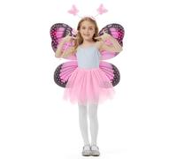 AYBUY Costume Fata Ragazza, 4 Pcs Costumi da farfalla Principessa con Bacchetta Magica e Fascia, Ali di Farfalla Set con Tutu Gonna, per Halloween Natale Festa Compleanno, Rosa