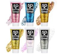 AYBUY Glitter Corpo Gel, 6 Pezzi Gel Sequins Shimmer, Chunky Glitter Gel Glitter per Corpo, Viso, Capelli, Unghie, Chunky Glitter Decorazione per Musica, Festival, in Maschera(B)