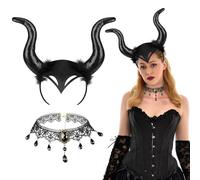 AYBUY Halloween Malefica Corna, Regina Corna Copricapo Unisex Corna del Diavolo, Corna di Diavolo di Colore Nero Cosplay Copricapo per Halloween Terrore Festa Carnevale