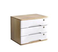 AYCDL Scatola Portaoggetti in Legno Massello, Cassettiera da Scrivania in Legno con Serratura per Materiale da Ufficio, Organizer per Documenti A4/Ricevute, Mobiletto,E-3 Drawers