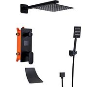 AYCDL Sistema doccia con display digitale a scomparsa, set combinato doccia nero opaco con doccetta in ottone e soffione doccia a cascata Advanced Air Injection Tec, 8 pollici
