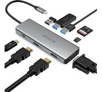 AYCLIF - Hub USB C, adattatore a 9 porte tipo C con alimentazione USB C, porta Gigabit Ethernet, 4K HDMI, 2 porte USB 3.0, 1 porta USB 2.0, lettore di schede SD/TF