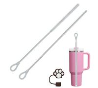 AYESY 25cm Spazzola Cannucce Silicone, 2 Pezzi Scovolino per Cannucce Riutilizzabile 9mm + 6mm, Spazzola per la pulizia del coperchio per Stanley Cup, con Coperture per Cannuccia Antipolvere, Grigio