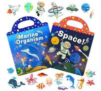 AYESY Libri con Adesivi per Bambini, 2 Pezzi Libro a Tema Spazio e Oceano con Riutilizzabile 3D Adesivi e 40+ Stickers Creativi per Bambini Giochi Educativi Libro Adesivi Attacca e Stacca per 1-6 Anni