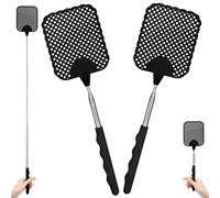 AYESY Scacciamosche Estensibile, 2 Pezzi Manuale Paletta Mosche Manico Telescopico Acciaio Inossidabile Regolabile da 26.5cm a 73cm Robusto Scaccia Mosche per Prevenire Mosche Zanzare, Nero