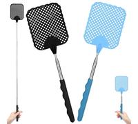 AYESY Scacciamosche Estensibile, 2 Pezzi Manuale Paletta Mosche Manico Telescopico Acciaio Inossidabile Regolabile da 26.5cm a 73cm Robusto Scaccia Mosche per Prevenire Mosche Zanzare (Nero e Blu)