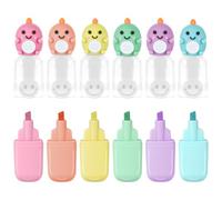 AYESY Set di 6 Mini Evidenziatori,Evidenziatoris Pastello per Tratti Fini e Spessi,Colori assortiti Vivaci,inclinata Creativo Evidenziatoris per Scuola Regalo Gadget,Forma Dinosauro Evidenziatori