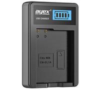 ayex Caricatore USB per batteria Nikon tipo EN-EL14 - Ricarica tramite presa USB, laptop, Power Bank o PC - Display LCD con indicatore di carica