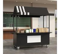 AYHARYLH Bancarella Chiosco Alimentare in Ferro con Tettoia Antipioggia - Ampio Ripiano per Esposizione di Frutta, Fiori e Prodotti per Mercati, Fiere ed Eventi(Black,140cm/55.1in)