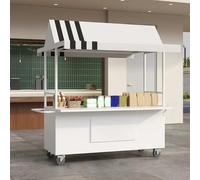 AYHARYLH Bancarella Chiosco Alimentare in Ferro con Tettoia Antipioggia - Ampio Ripiano per Esposizione di Frutta, Fiori e Prodotti per Mercati, Fiere ed Eventi(White,180cm/70.8in)