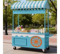 AYHARYLH Carrello Venditore Portatile con Tendalino, Espositore Mobile Per Alimenti con Ruote Bloccabili, Per Mercato, Strada Ed Eventi(Blauw,130cm/51.1in)