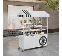AYHARYLH Carretto Portatile con Tendalino a Righe, Elevata Capacità di Carico, Spazio Stoccaggio Multilivello Ad Ampia Capienza - Ideale Per Street Food(White,120cm/47.2in)