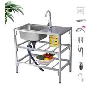 AYHARYLH Lavello Professionale Inox a Libera Installazione | Autoportante con Rubinetto 360°, Doppio Vano e Banco da Lavoro per Esterno, Ristorante, Garage