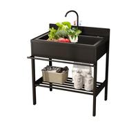 AYHARYLH Lavello Professionale Nero con Rubinetto Acqua Calda/Fredda | Autoportante in Acciaio Inox 1 Vasca Completo di Scolapiatti | per Cucina Commerciale, Bar, Lavanderia(60 * 45 * 84cm)