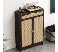 AYHARYLH Mobiletto Organizer Per Router WiFi E Modem Da Pavimento - In Bambù Con Porta In Rattan, Design Ventilato Multifunzionale Per La Gestione Cavi In Casa Ufficio(Brown,70 * 25 * 91cm)