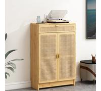 AYHARYLH Mobiletto Organizer Per Router WiFi E Modem Da Pavimento - In Bambù Con Porta In Rattan, Design Ventilato Multifunzionale Per La Gestione Cavi In Casa Ufficio(Natural,60 * 25 * 91cm)