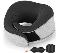 AYhome Travel Pillow, Memory Foam Neck Pillow for Travel, Portable Flight Pillow for Neck Support, Travel Neck Pillow for Airplane Train with Eyemask and Earplugs(Light Grey)