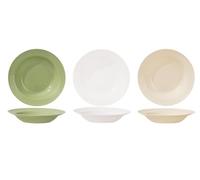 Ayicheyl Piatti Piani 6 Pezzi, Piatti Arcopal Colorati Piatti Fondi 22cm,Plastica Set Piatti Moderni Riutilizzabili Servizio Piatti per Insalate, Zuppe, Cereali, Pasta,Bianco Beige Verde