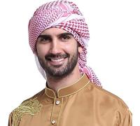 AYIDBE Sciarpa Shemagh Araba da uomo, sciarpa Kaffiyeh mediorientale classica, turbante Hijab musulmano con fascia comoda scialle del deserto bandana copricapo saudita traspirante, rosso, Taglia Unica