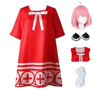 AYIMEIS Anya Cosplay Costume con Parrucca Anime Spy X Family Costume Anya Forger Cosplay Uniforme Abito Rosso Natale Halloween Carnevale Party Stage Performance Travestimento per Adulto S-3XL
