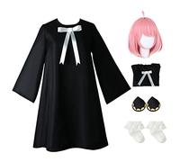 AYIMEIS Anya Cosplay Costume Set con Parrucca Anime Spy X Family Cosplay Anya Forger Costume Natale Halloween Carnevale Party Stage Performance Travestimento per Adulto Nero S-3XL