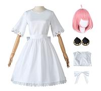 AYIMEIS Bambina Anya Cosplay Costume con Parrucca Anime Spy X Family Cosplay Anya Forger Uniforme Abito Bianco Natale Halloween Carnevale Party Stage Performance Costume per Bambini 110-140
