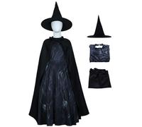 AYIMEIS Bambina Elphaba Cosplay Costume con Cappelli e Mantella Wicked Strega Elphaba Costume Nero Gotico Abito da Strega Halloween Carnevale Compleanno Natale Festa Cosplay Ragazze 110-150