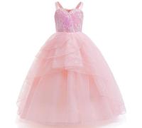 AYIMEIS Bambina Glinda Cosplay Costume con Accessori Abito da Principessa Wicked Strega Glinda Costume Abito da Sera Rosa Natale Halloween Carnevale Party Stage Performance Cosplay Ragazza 110-160