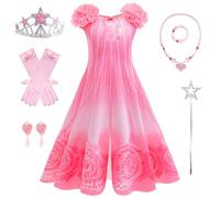 AYIMEIS Bambina Glinda Costume con Accessori e Parrucca Abito da Principessa Wicked Strega Glinda Cosplay Abito da Sera Rosa Halloween Carnevale Compleanno Natale Festa Cosplay Ragazze 110-150