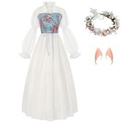 AYIMEIS Donna Abito da Fata Medievale con Corona Floreale e Orecchie Costume da Elfo Principessa Vestito Vittoriana Rinascimentale Vintage Halloween Carnevale Natale Festa Cosplay Adulti S-XXL