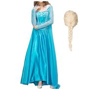 AYIMEIS Donna Abito da Principessa Elsa con Parrucca Costume da Regina delle Nevi Vestito da Elsa Principessa Natale Compleanno Halloween Carnevale Party Stage Performance Cosplay Costume Adulto